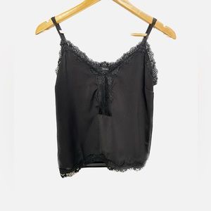 Black Silk with Lace Detailing Tank Top